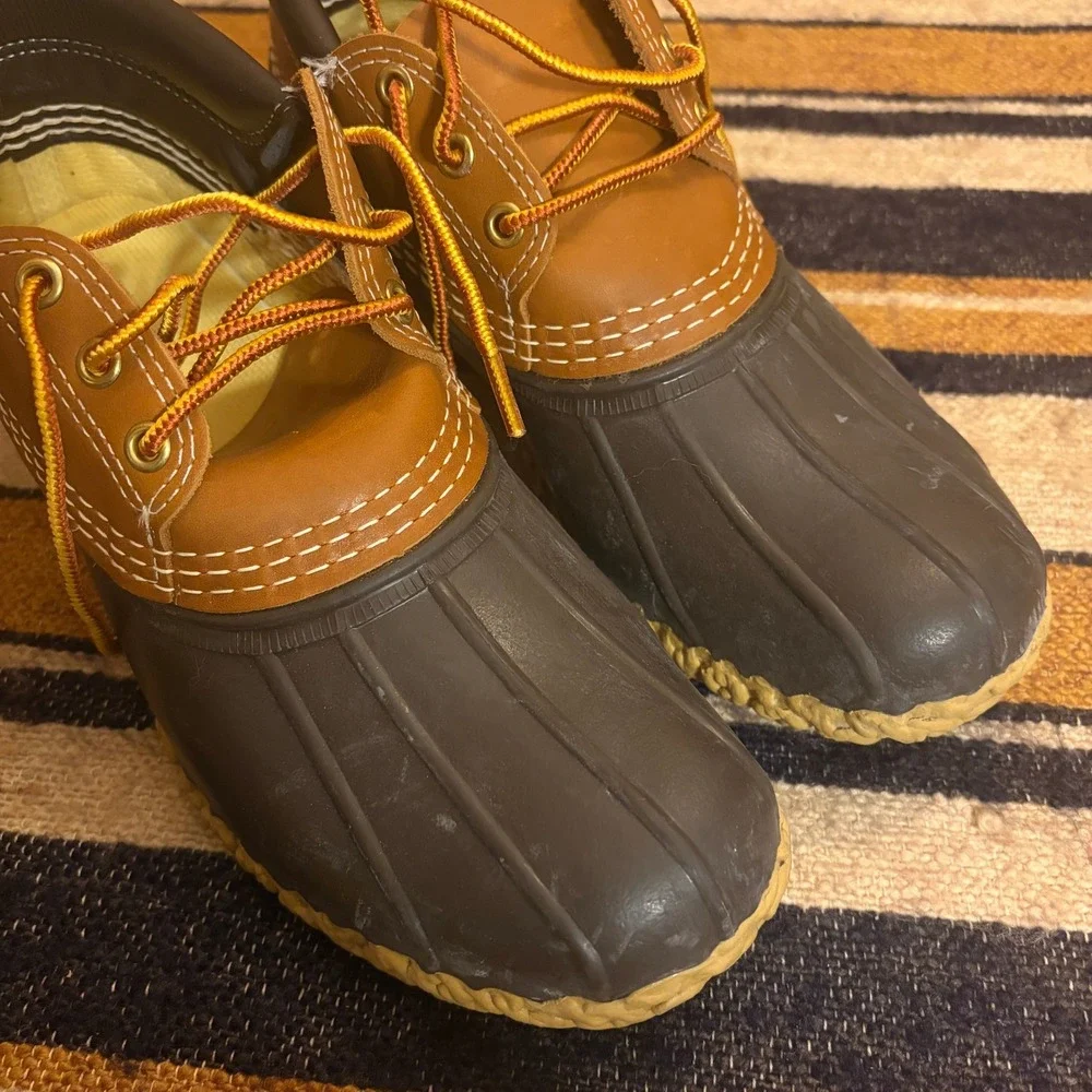L.L. Bean Rubber Moc Duck Boots 8M Brown Tan Leather Waterproof Made in USA
